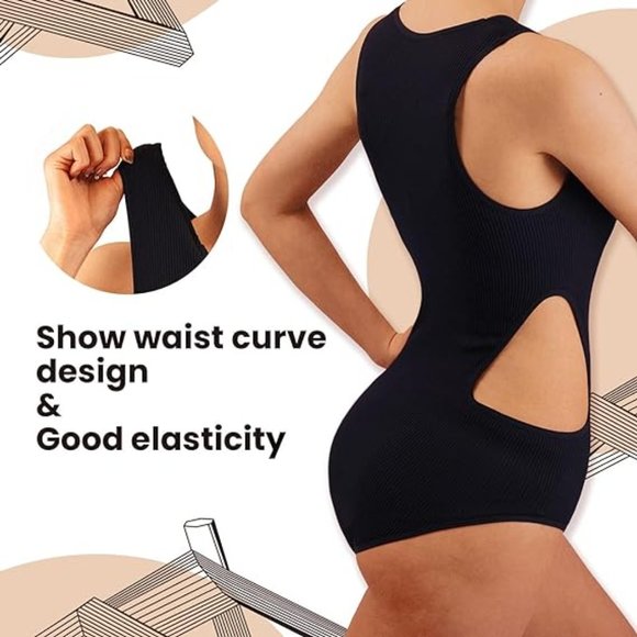 (2 Medium - 1 black & 1 green) NWOT UniikStuff Cut Out Shapewear Bodysuits - Picture 3 of 13